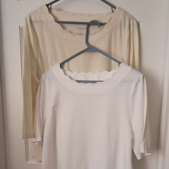 2 - Talbots Scalloped Neck Tops - 1 Ivory and 1 White - Size XLP - Picture 2 of 9